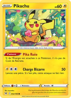 Pikachu 052/196 — Origine Perdue — Français — Reverse